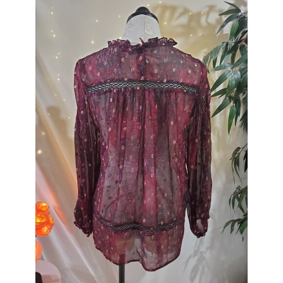 Anthropologie HD in Paris Winterberry Gold Dot Blouse Womens Size S Semi Sheer - Picture 4 of 13